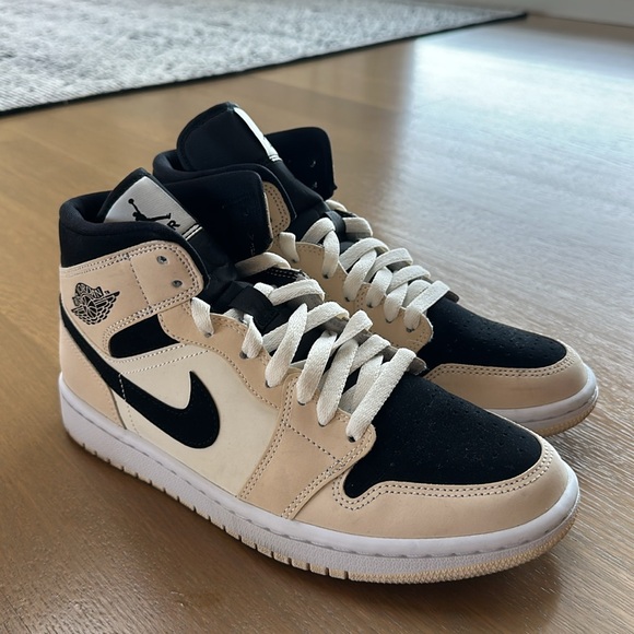 Nike Air Jordan 1 Mid Sneakers in Beige & Black Colorway - Picture 9 of 12